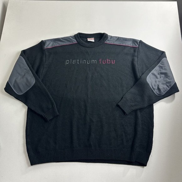 Vintage Platinum FUBU Commando Acrylic Embroidered Pullover Crewneck Sweater 3XL - Picture 1 of 10